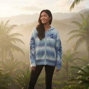 Disney Lilo & Stitch embroidery kangaroo pocket zip-up hoodie sweater soft Large